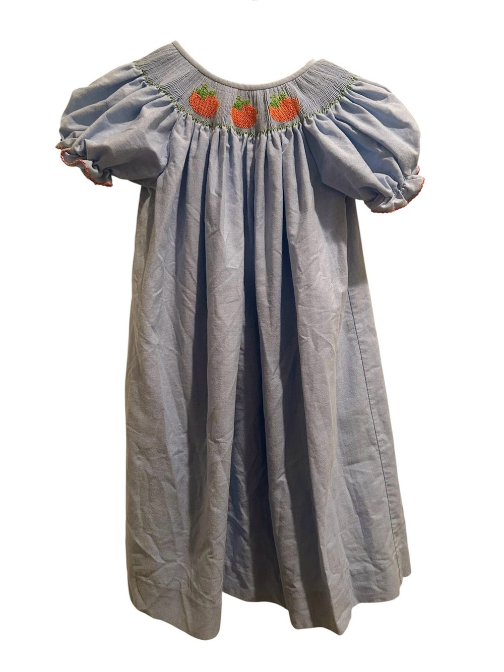 Southern Sunshine Kids Blue Smocked Pumpkin-Trim Dress Size 5